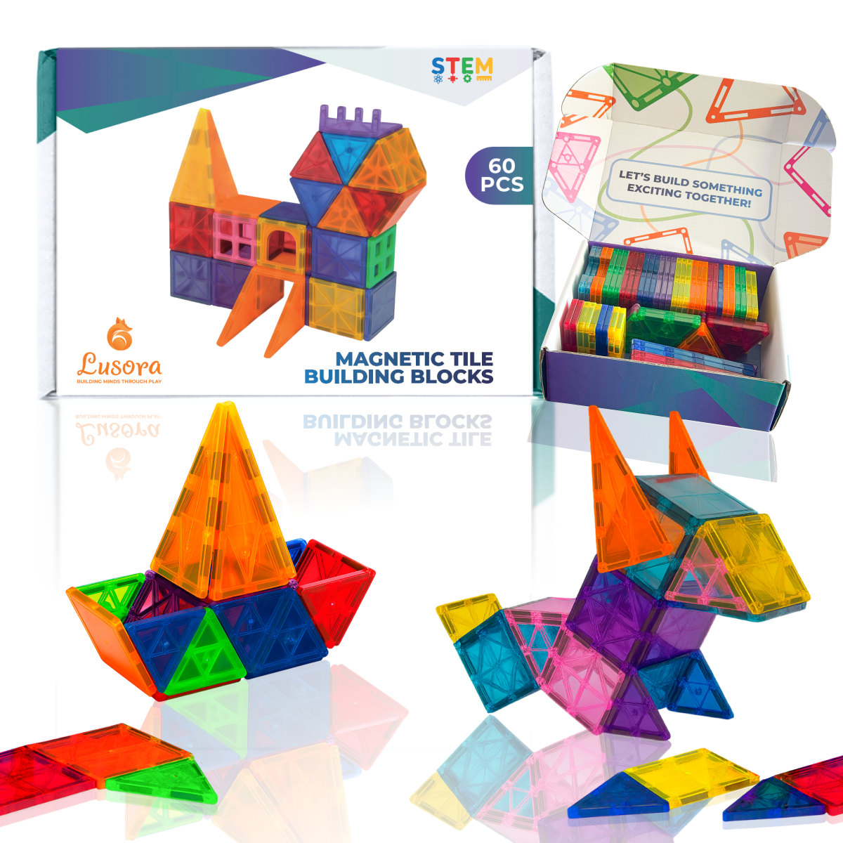 60 pcs Magnetic Tiles Set