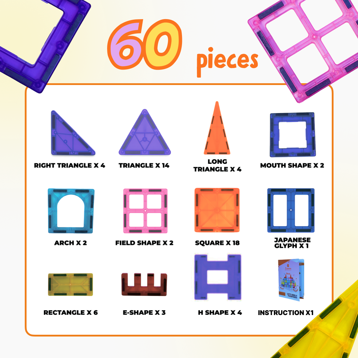 60 pcs Magnetic Tiles Set