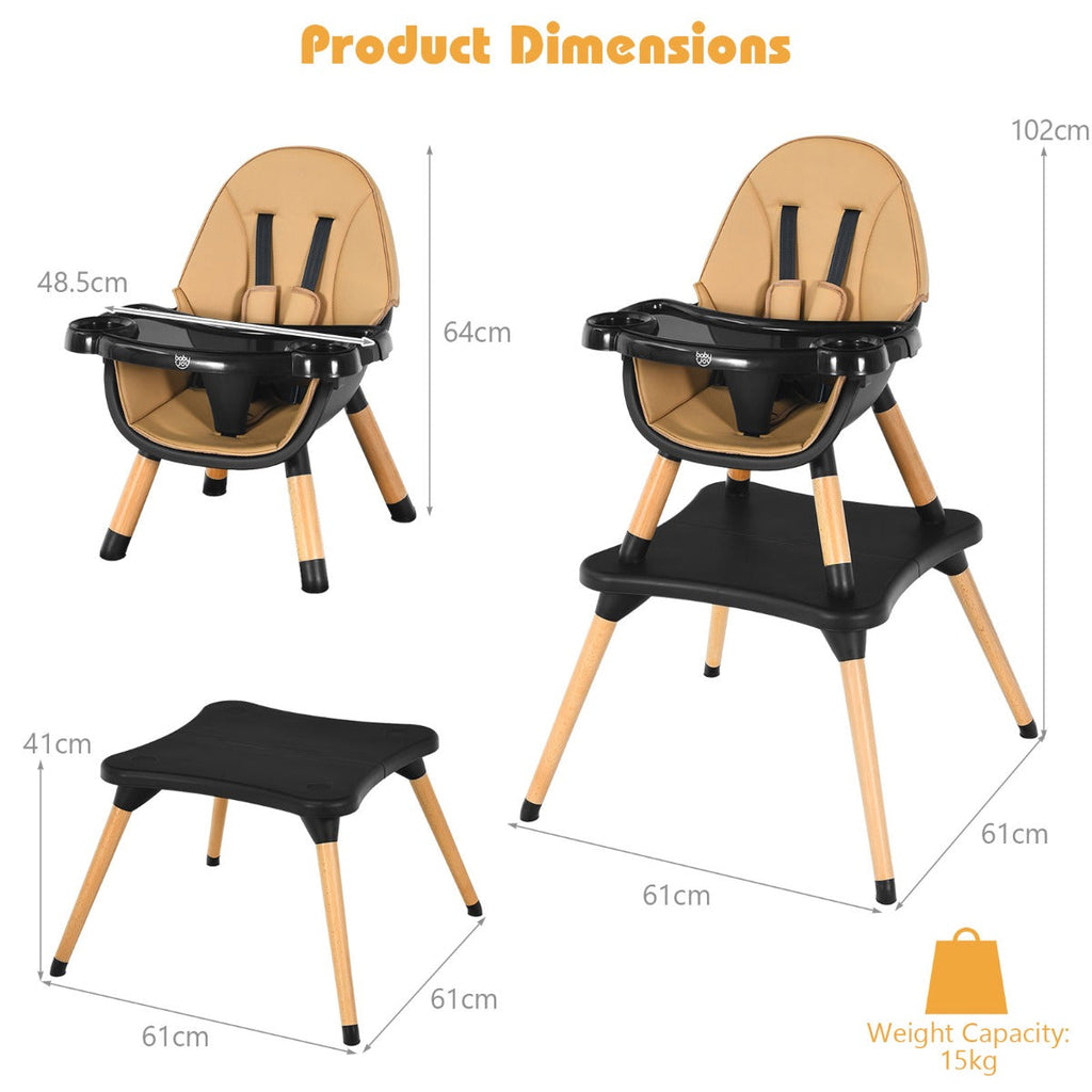 NNECW 5-in-1 Convertible Wooden High Chair for Toddlers-Coffee
