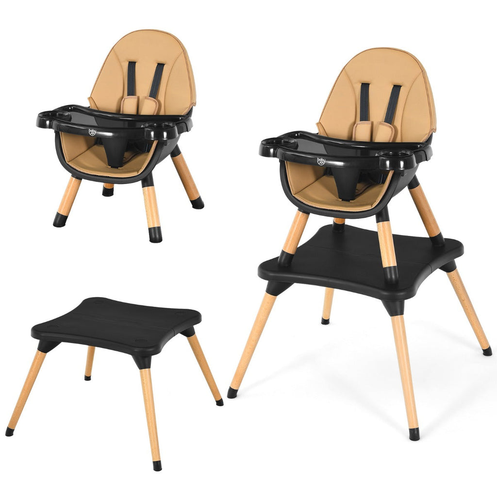 NNECW 5-in-1 Convertible Wooden High Chair for Toddlers-Coffee