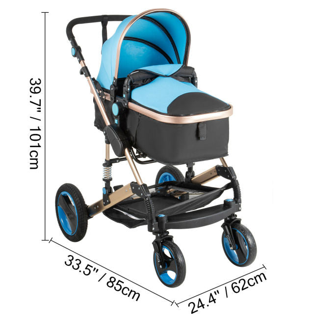 Luxurious Baby Stroller 3 in 1 Portable Travel Reclining Baby Carriage Folding Pram for Newborn Baby Bassinet Pushchair