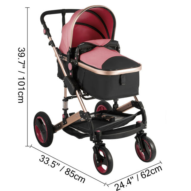 Luxurious Baby Stroller 3 in 1 Portable Travel Reclining Baby Carriage Folding Pram for Newborn Baby Bassinet Pushchair