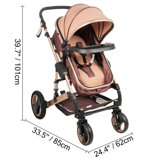 Luxurious Baby Stroller 3 in 1 Portable Travel Reclining Baby Carriage Folding Pram for Newborn Baby Bassinet Pushchair